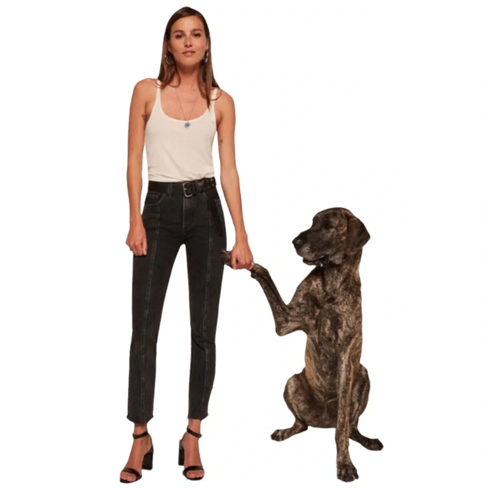 Reformation Black High Waist Seamed Jean Pacific Wash